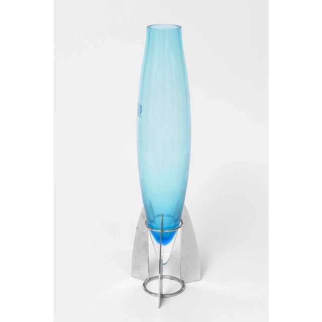 Late 20th Century Marcello Furlan Murano Lip Blue Glass Rocket Vase For Sale - Image 5 of 11