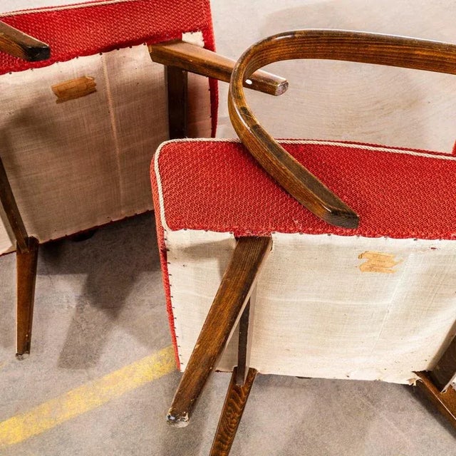 Chevron Slub Jacquard Sprung Seat Armchair by Jaroslav Šmídek, 1950s For Sale - Image 10 of 12