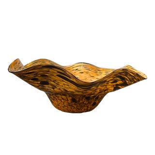 Murano Style Art Glass Centerpiece Bowl Amber Brown For Sale