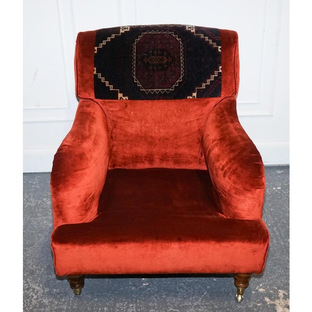 Vintage Red Velvet and Aztec Kilim Upholstered Armchair in the style of Howard George Smith For Sale - Image 3 of 15