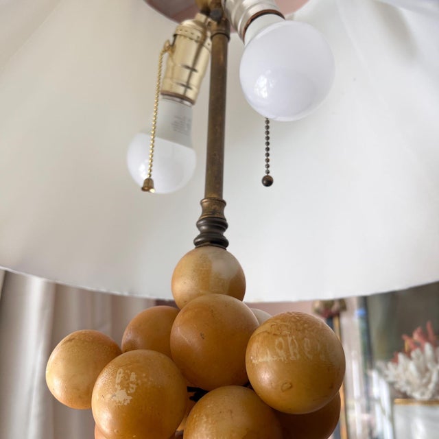 White 1960s Beautiful midcentury vintage alabaster lamp with alabaster grapes // two-bulb lamp with pull chains // carved Italian alabaster // large For Sale - Image 8 of 15