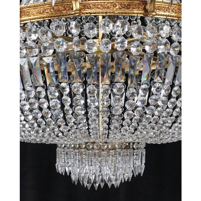 Mid 20th Century Large Scale Empire Crystal & Brass Basket Chandelier For Sale In New York - Image 6 of 15