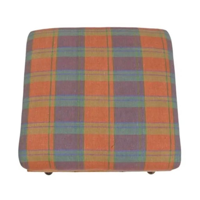 William Switzer William Switzer Faux Bamboo Ottoman - BenchWith Plaid Upholstery For Sale - Image 4 of 15