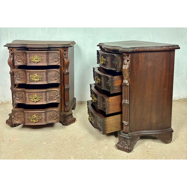 Pair of Carved Wood Bedside Cabinets, 1930s For Sale - Image 4 of 18