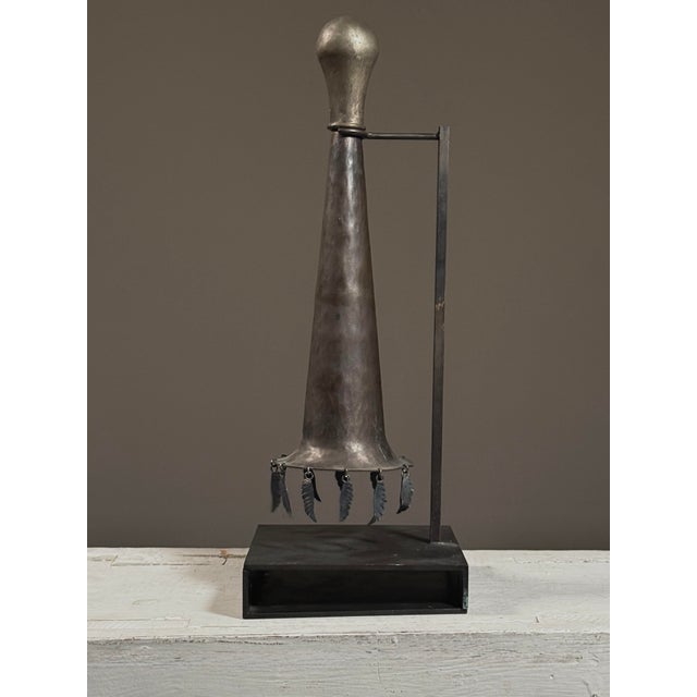 Vintage Postmodernist Metal Horn Shaped Sculpture on Custom Stand Two tone metal horn form sculpture featuring multiple...