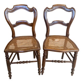 Antique Cane and Wood Chairs, 1890s, Set of 2 For Sale