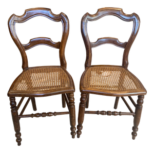 Antique Cane and Wood Chairs, 1890s, Set of 2