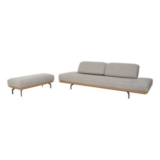HS.420 2-Seater Sofa and Ottoman in Fabric and Wood from Hülsta, Set of 2 For Sale