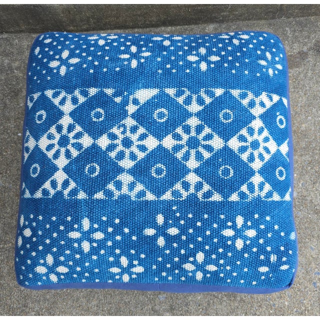 Walnut Finished and Hand Woven Upholstered Foot Stool For Sale - Image 4 of 6