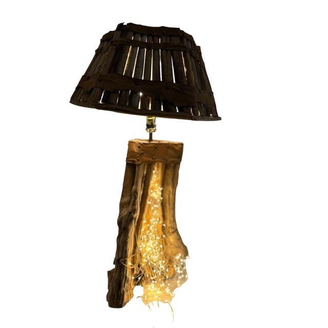 Rustic Mid Century Rustic Saguaro Cactus Table Lamp & Hand Crafted Shade For Sale - Image 3 of 11