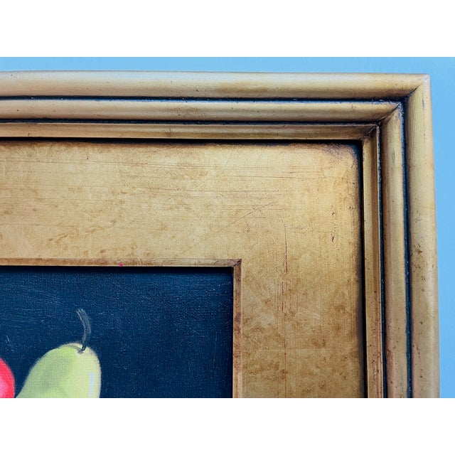 1990s 1990s Still Life Red Apple Green Pear Framed Oil on Canvas For Sale - Image 5 of 6