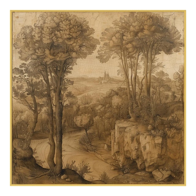 20' X 20' Framed Original Sepia Landscape Print 16th Century Style For Sale