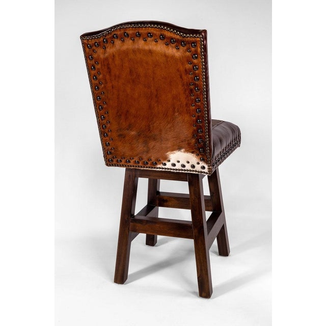 Not Yet Made - Made To Order Rustic Cowhide Swivel Stool, Kennedy Ranch Leather Barstool, Western Nailhead Counter Chair For Sale - Image 5 of 7