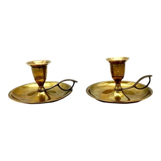 Vintage Brass Chamberstick Candle Holders a Pair For Sale