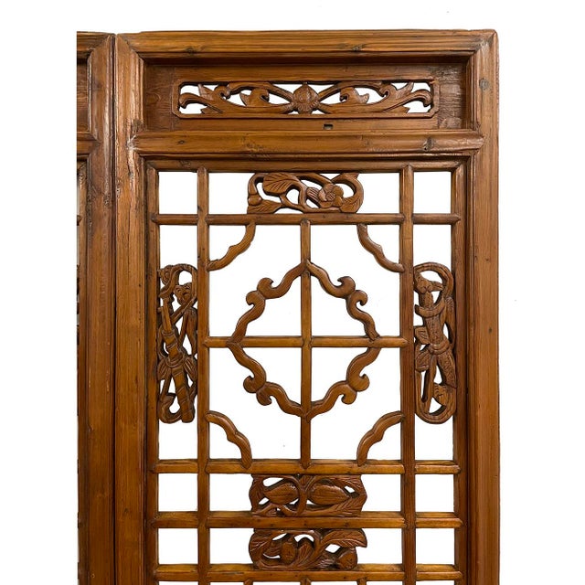 Late 19th Century Antique Chinese Handcrafted 3 Panel Wooden Screen/Room Divider For Sale - Image 4 of 13