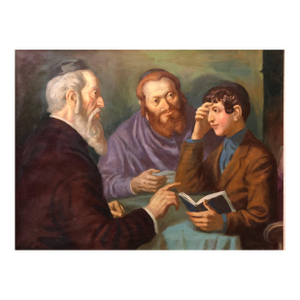 Nandor Vydai Brennerthe Rabbi's Cheder Test Hungarian Judaica Oil Painting