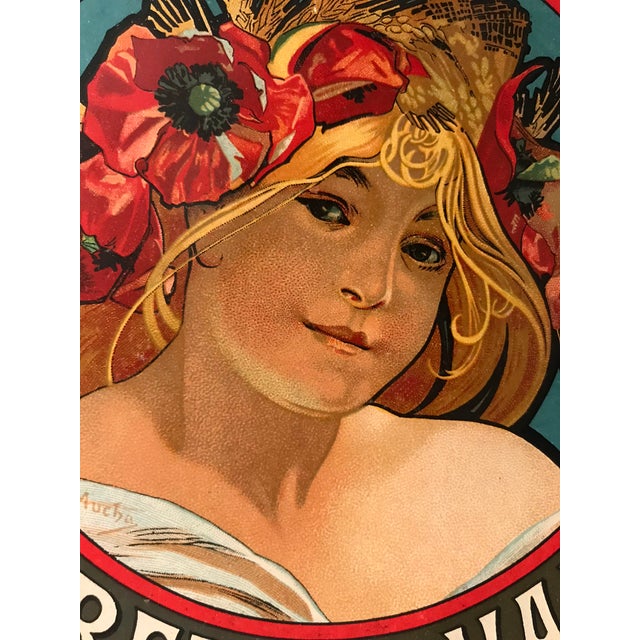 Art Nouveau 1900 Original Lefevre-Utile (Biscuits Lu) Gaufrettes Vanille Biscuits Label, Girl With Anemone Crown (Mucha) For Sale - Image 3 of 4