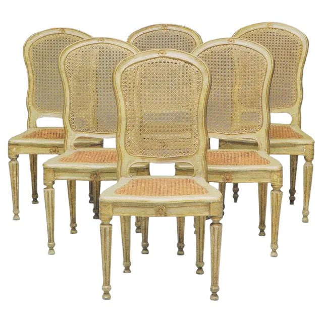 Italian 18th Century Painted and Parcel-Gilt Chairs, Set of 6 For Sale