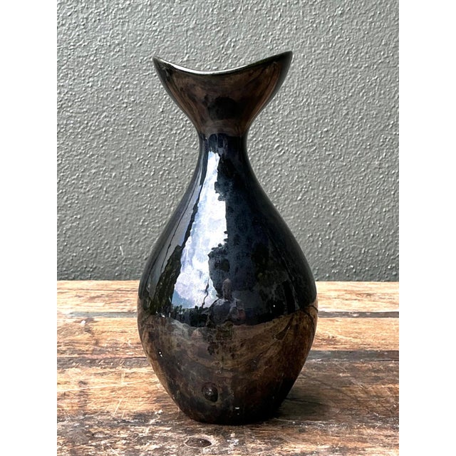Vintage Black Glazed Ceramic Vase For Sale In West Palm - Image 6 of 12