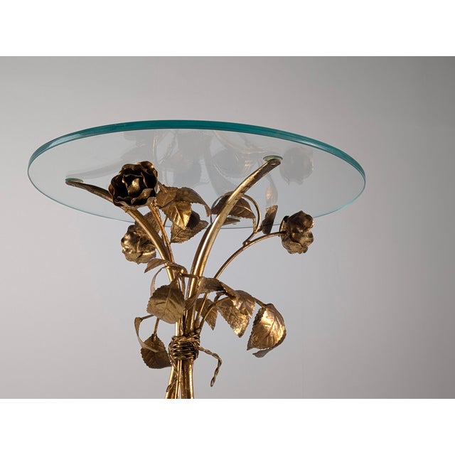 Mid-Century Modern Gilt Metal Floral Rose Side Table, 1970s For Sale - Image 4 of 18