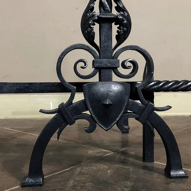 Onyx Pair 19th Century Country French Wrought Iron Andirons For Sale - Image 8 of 12