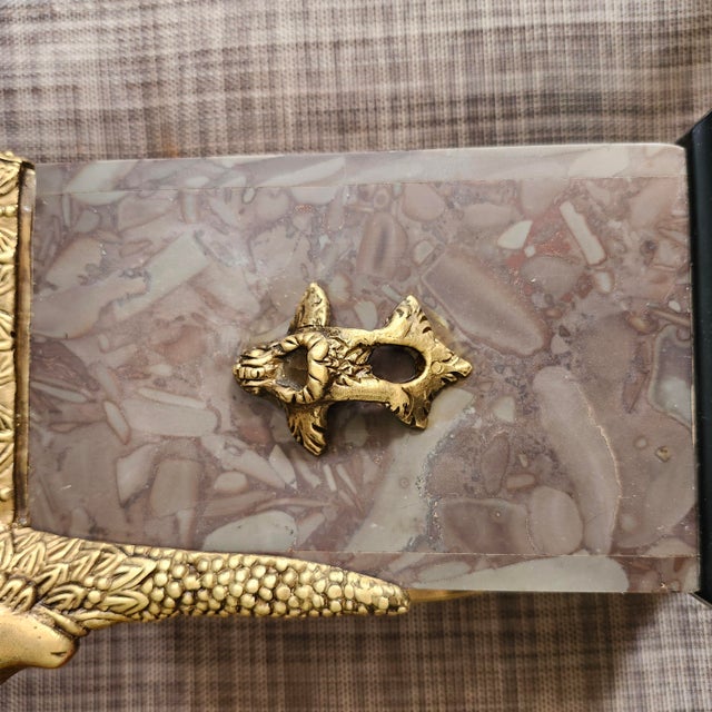 1970s Neoclassical Empire Revival Rose Breccia Marble & Gilt Metal Mantel Clock For Sale - Image 14 of 17