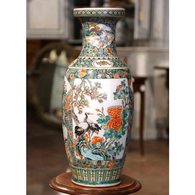 Bring vibrant color and elegant Asian artistry to a console, center table, or entryway with this large vintage Chinese...