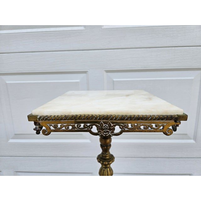 Early 20th Century Victorian Brass Cast Iron and Marble Pedestal Plant Stand For Sale - Image 5 of 12