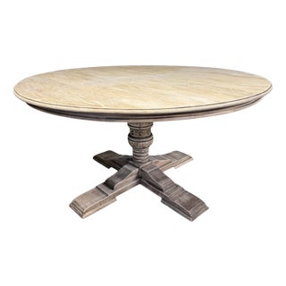 Large Farmhouse Round Dining Table in Oak, 1940 For Sale