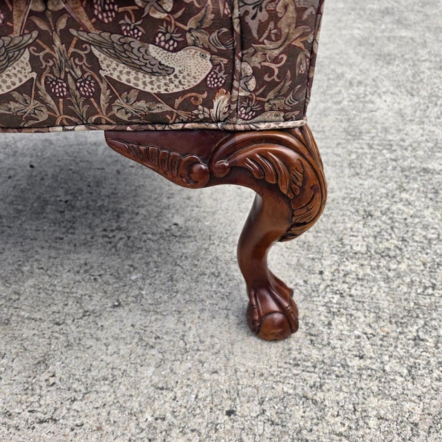 Brown Vintage Hickory Chair Co Wingback William Morris Strawberry Thief Fabric For Sale - Image 8 of 18