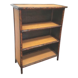 1980s Vintage Tortoise Bamboo and Grasscloth Bookcase For Sale