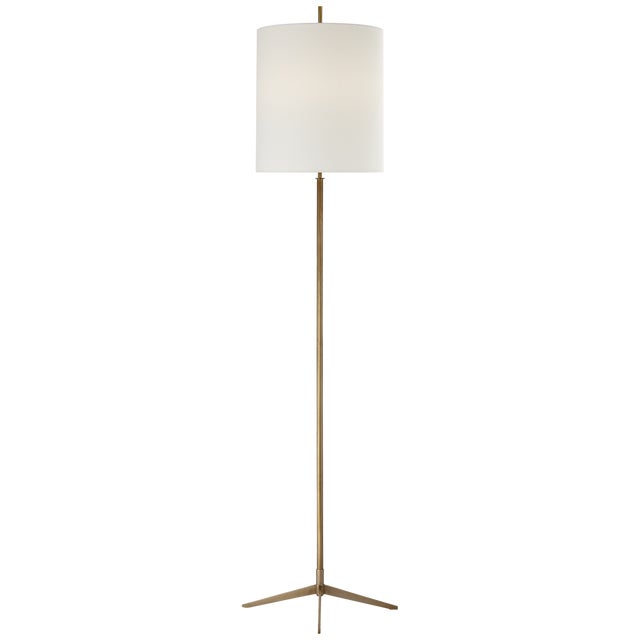 Modern Thomas O'Brien by Visual Comfort Signature Caron Floor Lamp in Hand-Rubbed Antique Brass with Linen Shade For Sale - Image 3 of 3