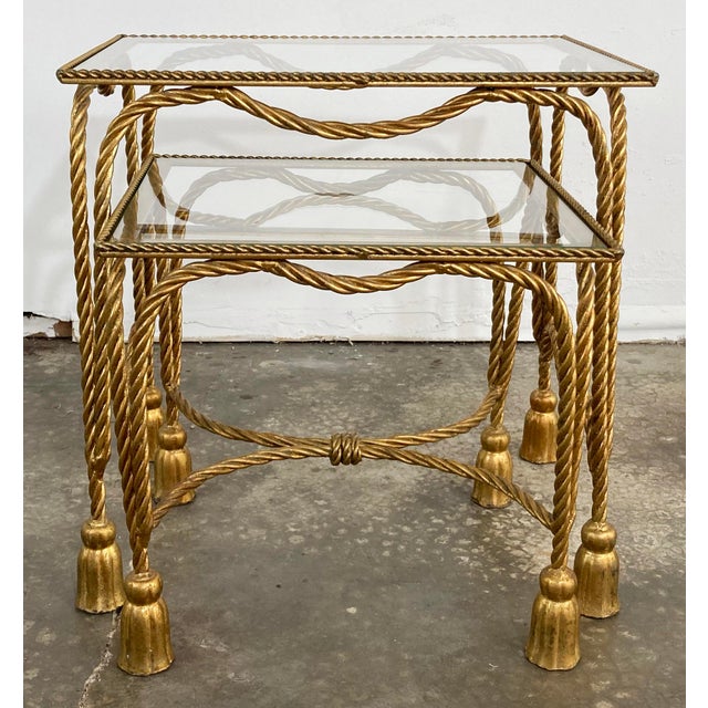 Vintage Gilt Metal Rope and Tassel Nesting Tables, a Pair | Chairish
