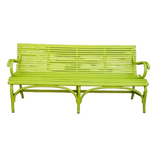 Early 20th Century Florescent Green Thonet-Style Bentwood Bench For Sale