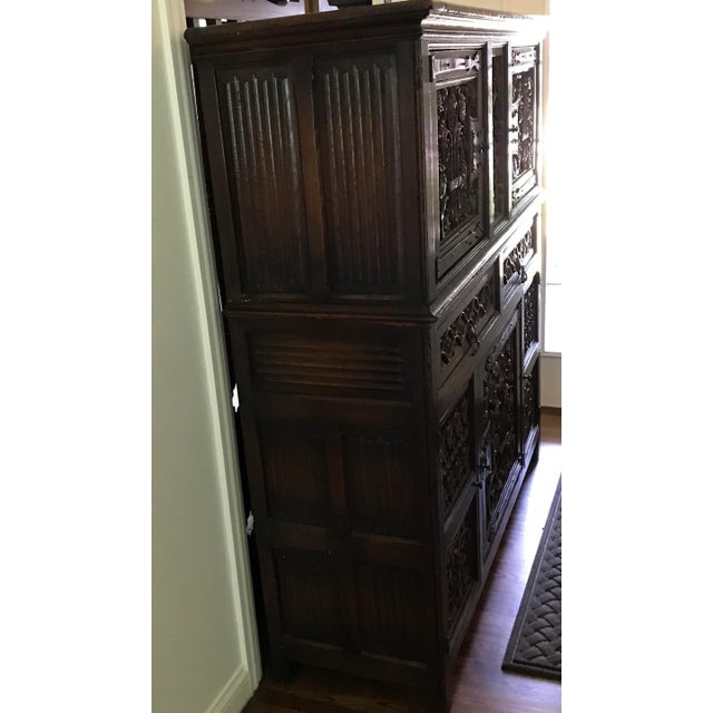 French Breton Carved Oak Carved China Cupboard For Sale In Chicago - Image 6 of 9