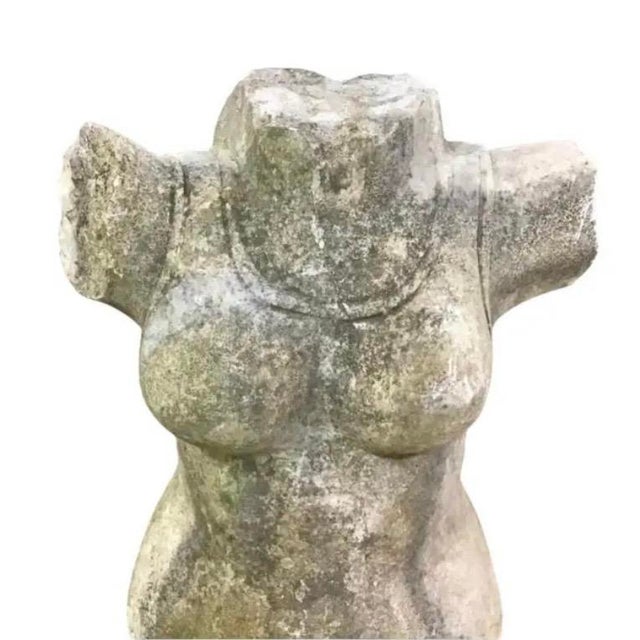 Carrera marble Indian style carved statuary sculptural figure of a female torso. Sculpture features the curves of the...