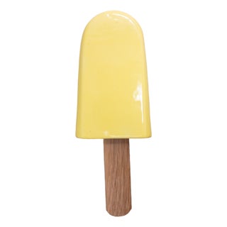 Yellow Ice Pop Ceramic Wall Sculpture With Natural Oak Wood Stick For Sale
