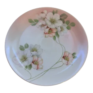 Antique 1900s Bavaria Porcelain Wall Plate Charger Pink Dogwood Pattern