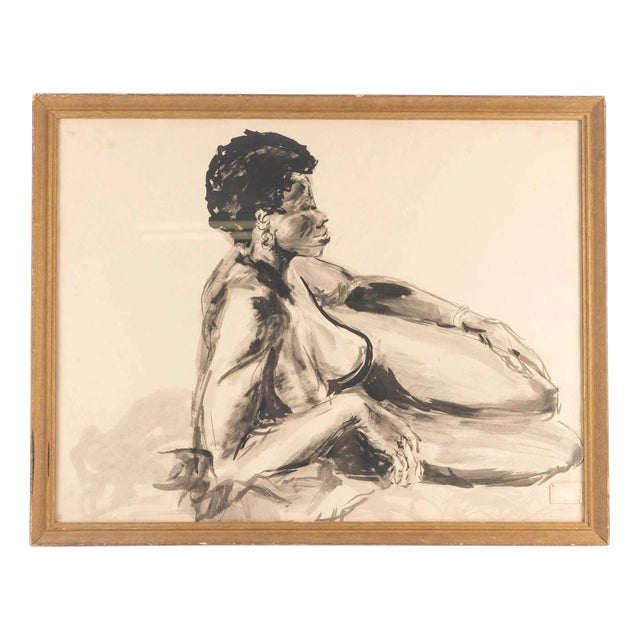 Evelyne Luez, Baoulé Woman, 1960, Ink Wash, Framed For Sale