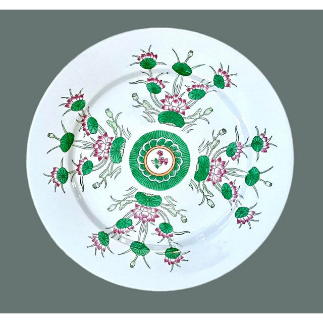 Vintage Pink and Green Floral Chinoiserie Plate Collection - Set of 3 For Sale In New York - Image 6 of 11