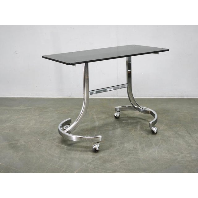 Vintage Italian Space Age Chrome and Smoked Glass Rolling Side Table, 1970s For Sale - Image 9 of 13