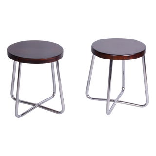 Bauhaus Czech Chrome and Beech Stools from Mücke Melder, 1930s, Set of 2 For Sale