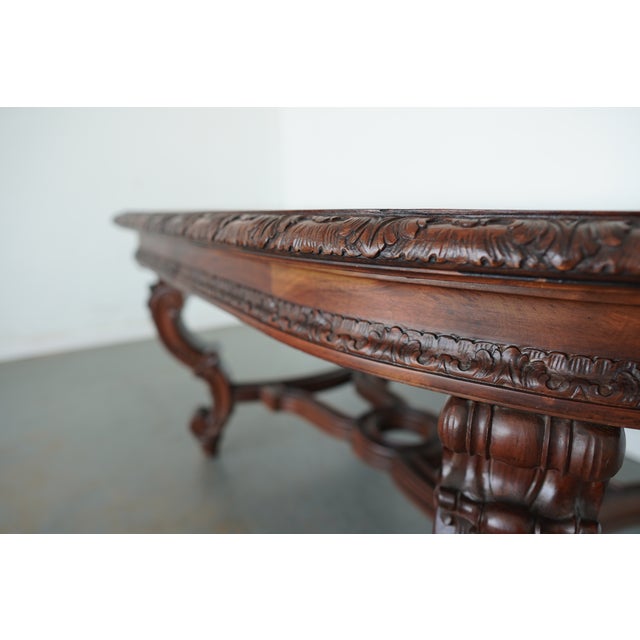 Antique Carved Wood Extension Dining Table For Sale - Image 9 of 16