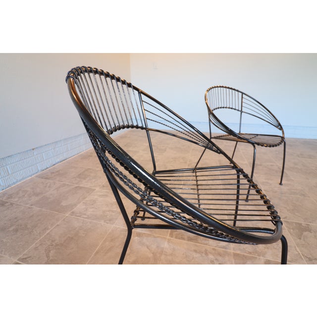 Pair of Mid-Century Modern Wrought Iron Hoop Lounge Chairs, C. 1950s–1960s For Sale - Image 11 of 13