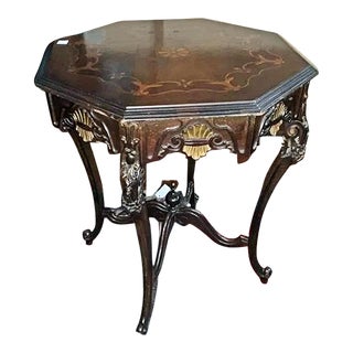1930s Carved Inlaid Side Center Table For Sale