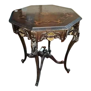 1930s Carved Inlaid Side Center Table