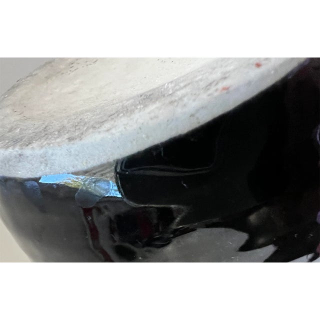 50s Mid Century Black Ceramic Glazed Japanese Ikebana Flower Vase Vintage For Sale - Image 4 of 11