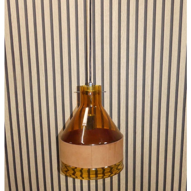 Metal Glass Hanging Lamp with Leather from J.T. Kalmar, 1970s For Sale - Image 7 of 8