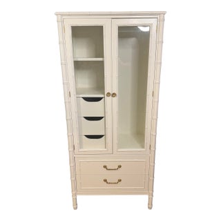 Late 20th Century White Thomasville Faux Bamboo Armoire, Attributed For Sale