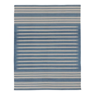 Rug & Kilim’s Indian Dhurrie Rug in Deep Blue and White Stripes For Sale